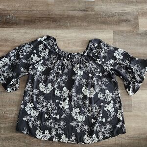 Torrid Black and White Floral Blouse